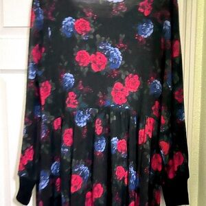 Torrid Floral Long Sleeve Dress - Black with Red and Blue